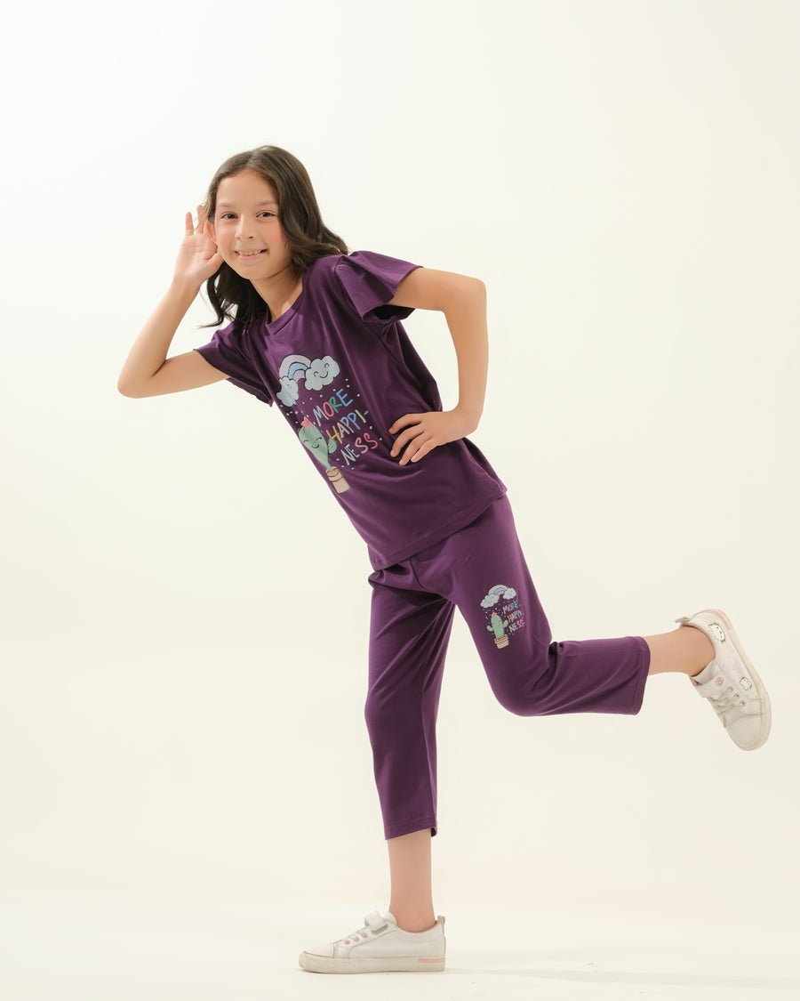 Girls' Purple Cactus & Rainbow "More Happiness" Lounge Set