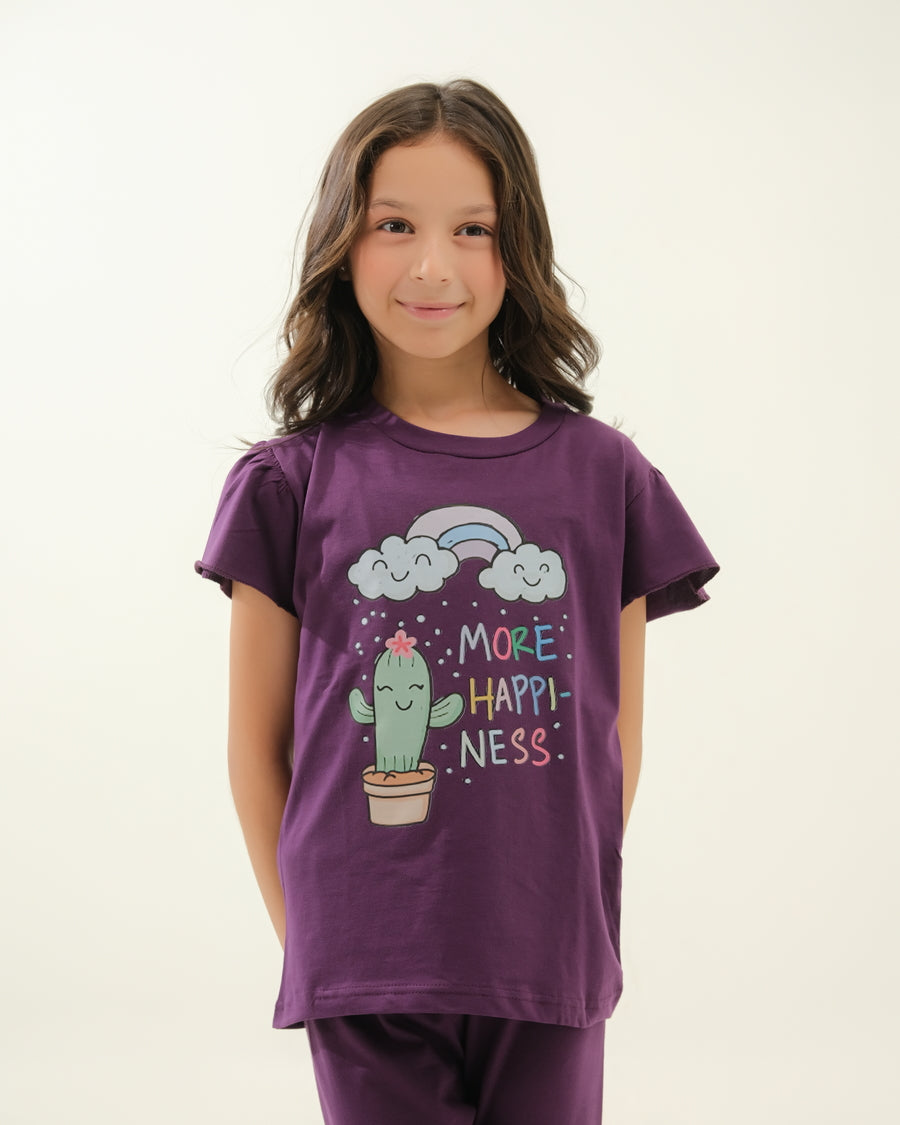 Girls' Purple Cactus & Rainbow "More Happiness" Lounge Set