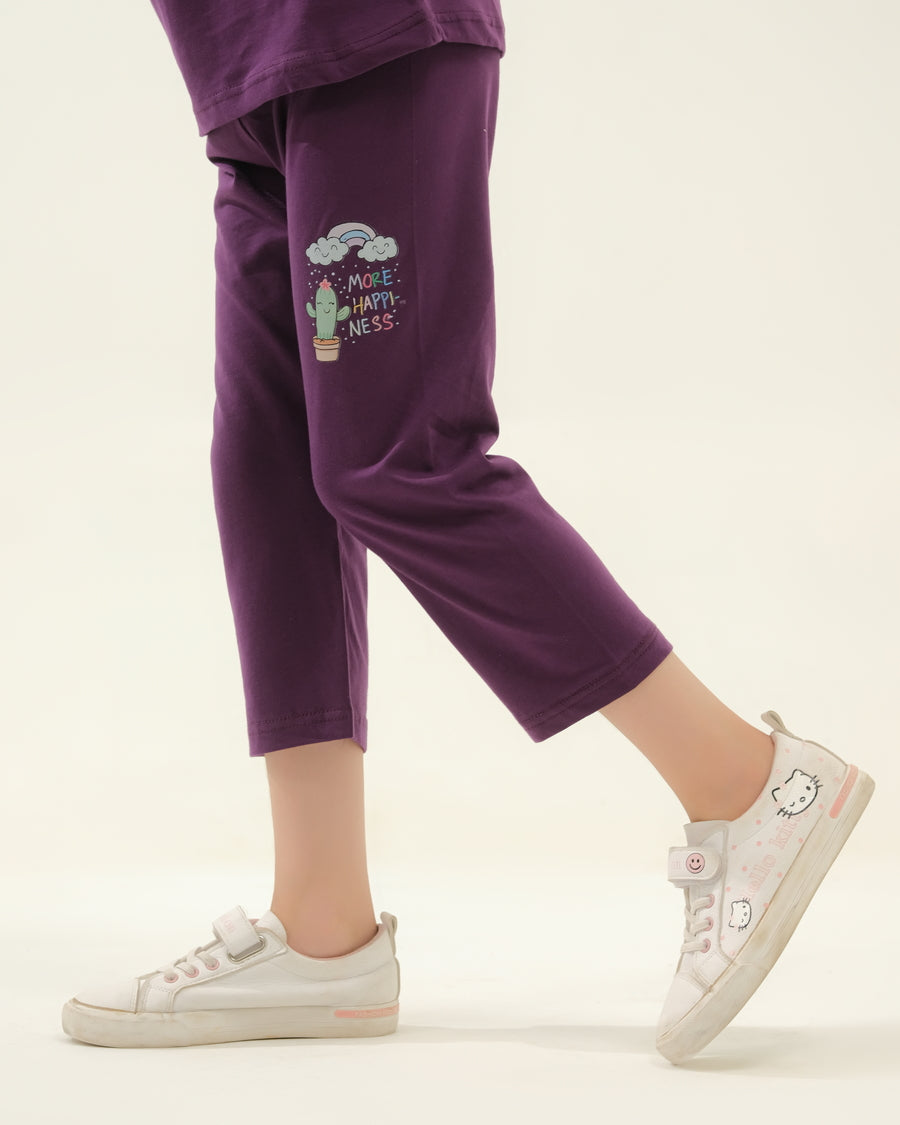 Girls' Purple Cactus & Rainbow "More Happiness" Lounge Set