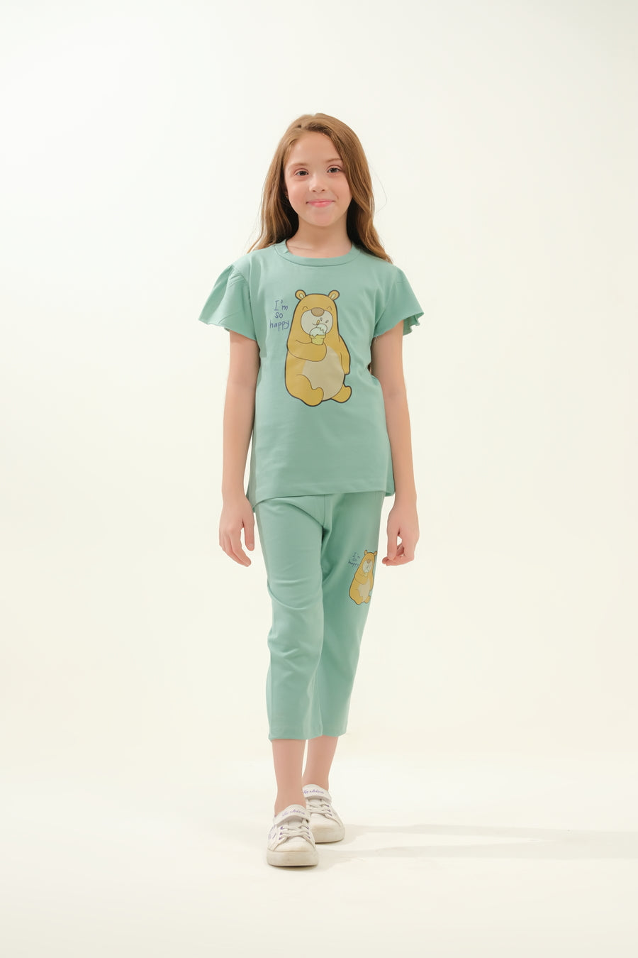 Girls' Mint Green "I'm So Happy" Bear Lounge Set