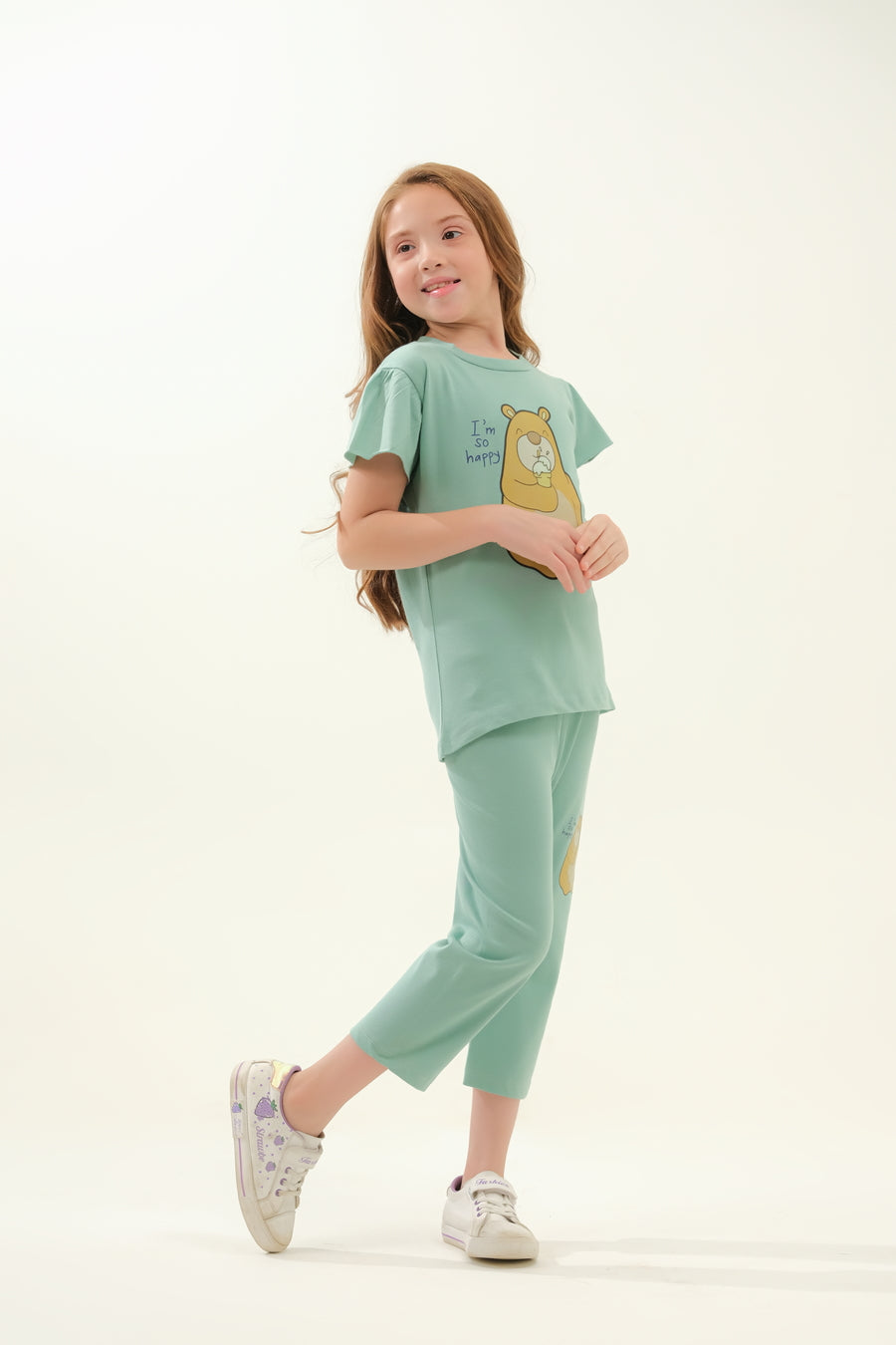 Girls' Mint Green "I'm So Happy" Bear Lounge Set