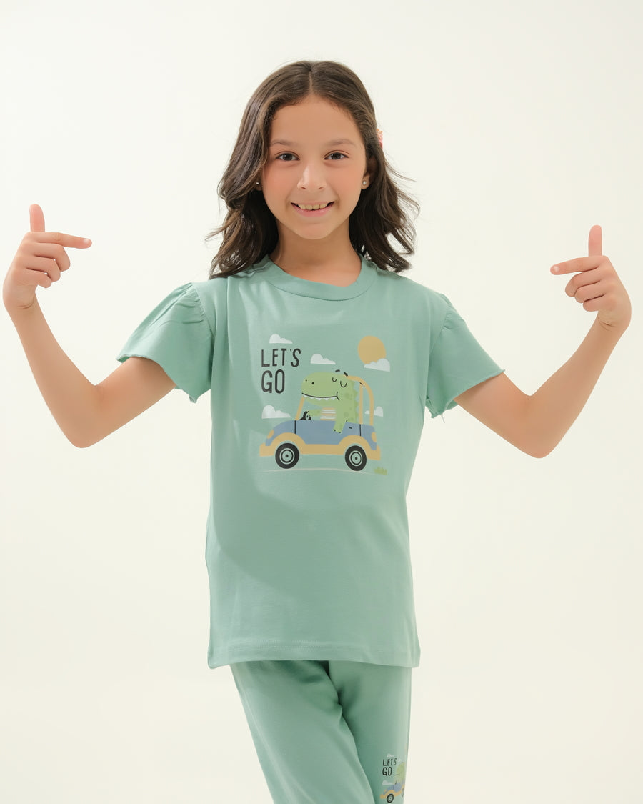 Girls' Mint Green "Let's Go" Alligator Car Lounge Set