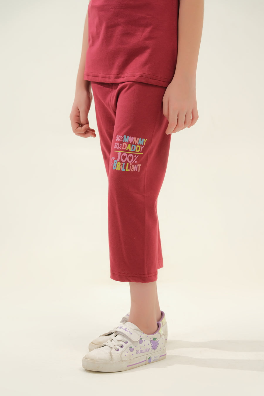 Girls' Maroon "50% Mommy, 50% Daddy, 100% Brilliant" Lounge Set