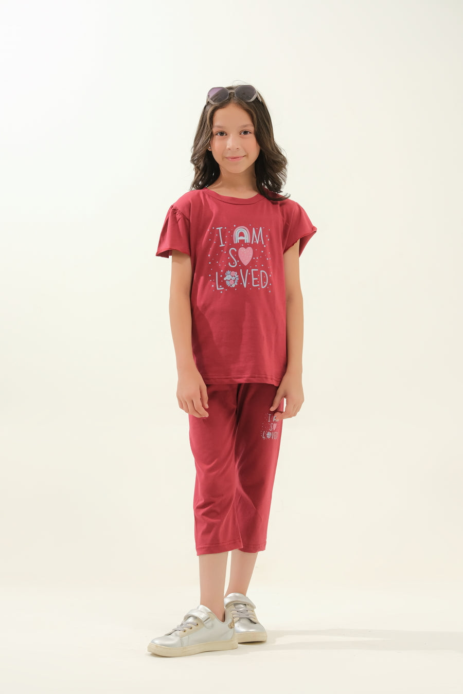 Girls' Maroon "I Am So Loved" Lounge Set