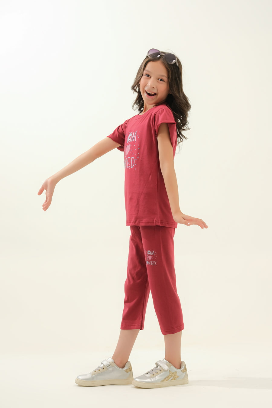 Girls' Maroon "I Am So Loved" Lounge Set