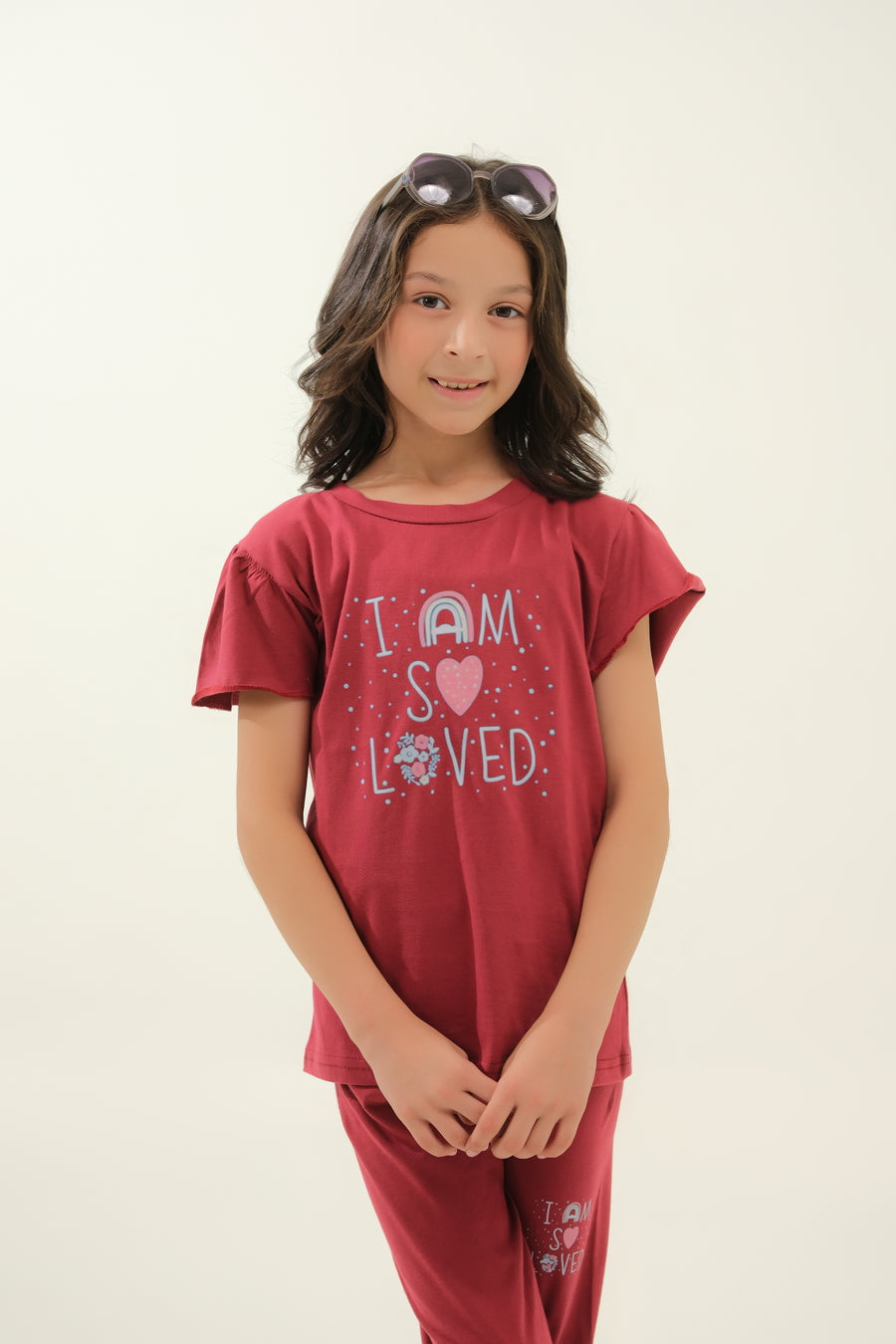 Girls' Maroon "I Am So Loved" Lounge Set