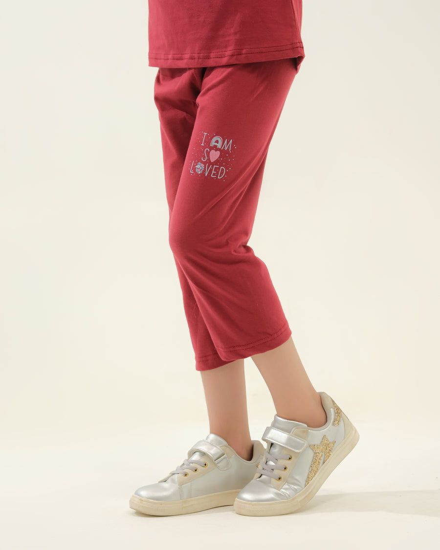 Girls' Maroon "I Am So Loved" Lounge Set