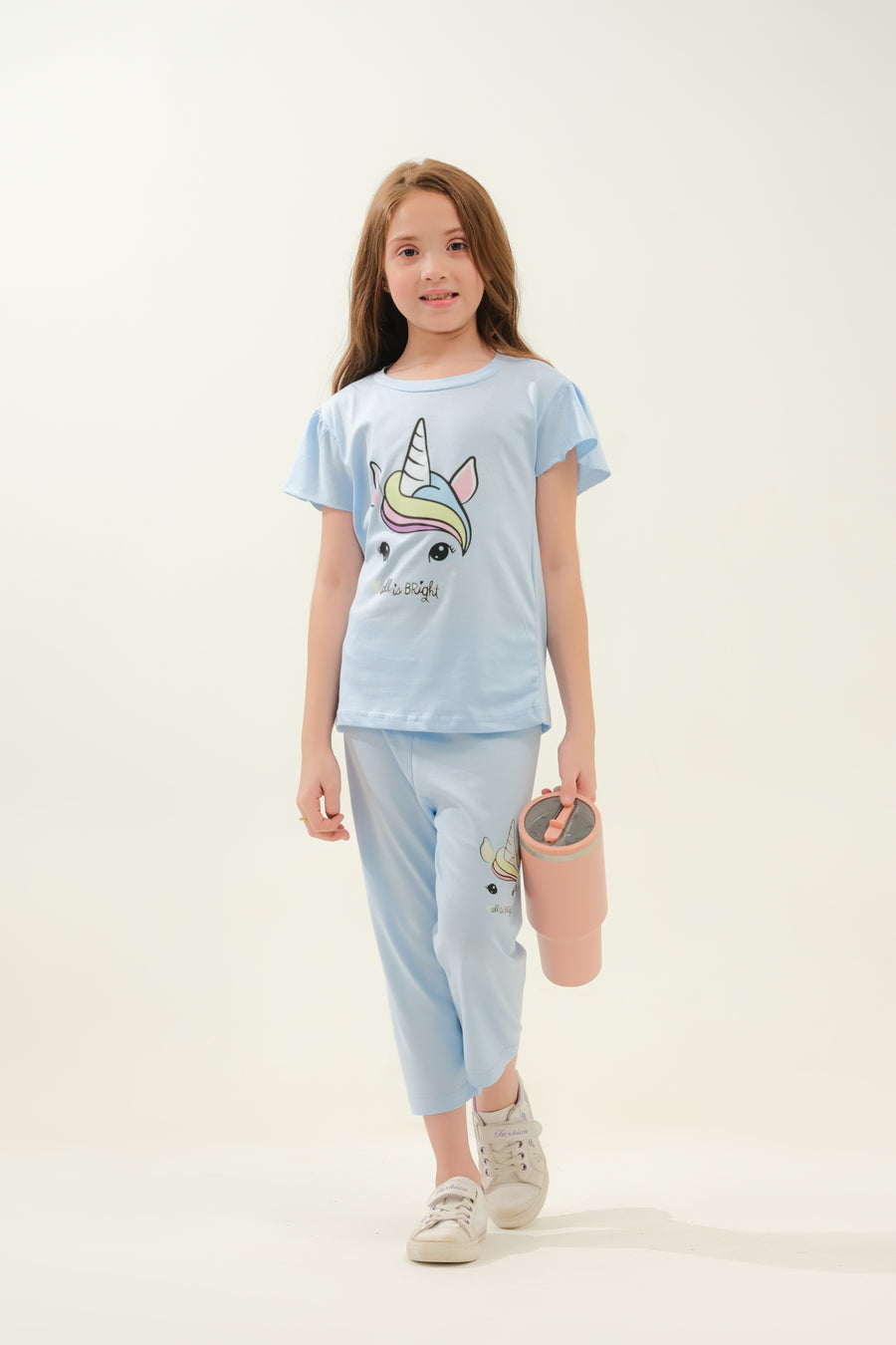 Girls' Light Blue Unicorn "So Bright" Lounge Set