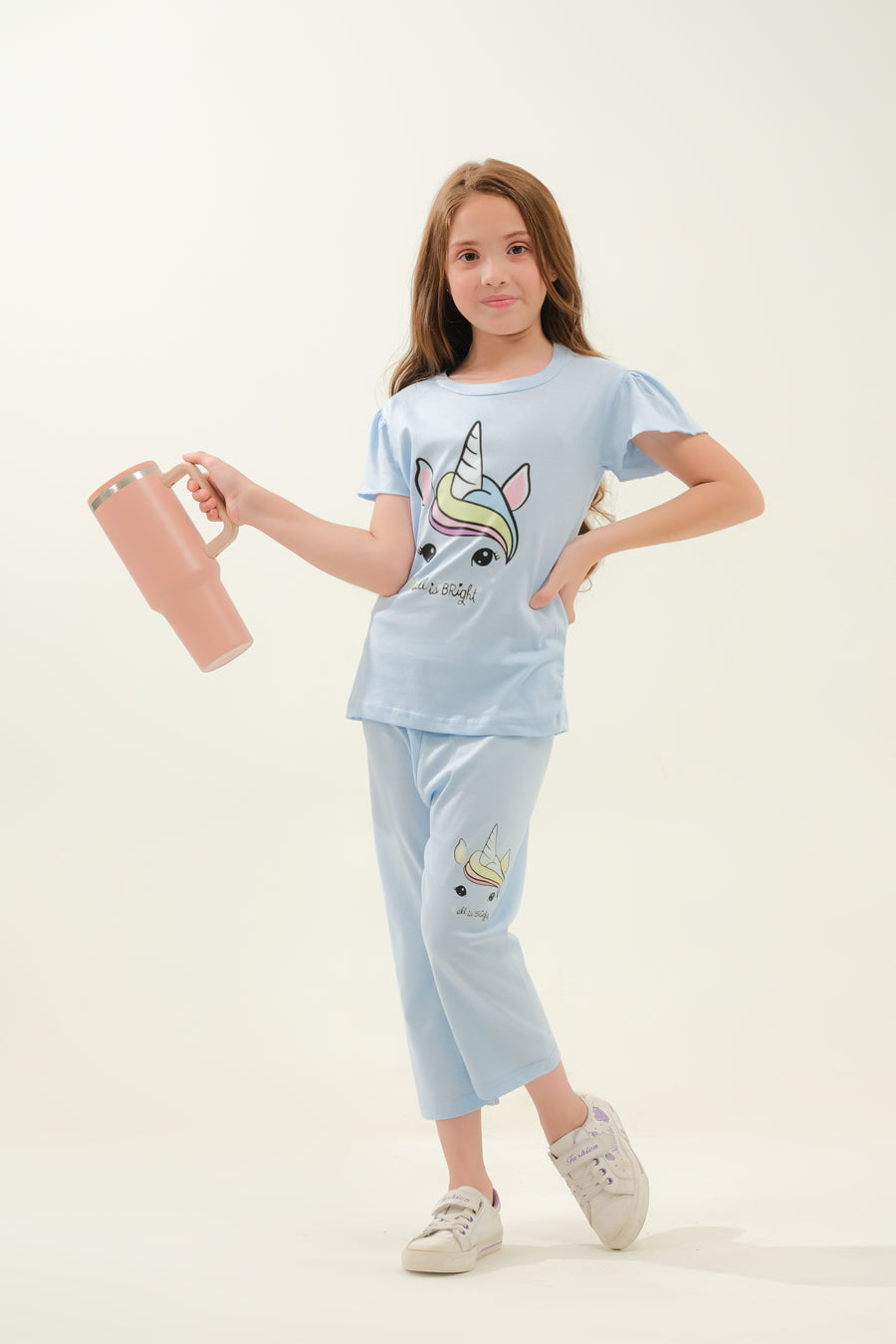Girls' Light Blue Unicorn "So Bright" Lounge Set