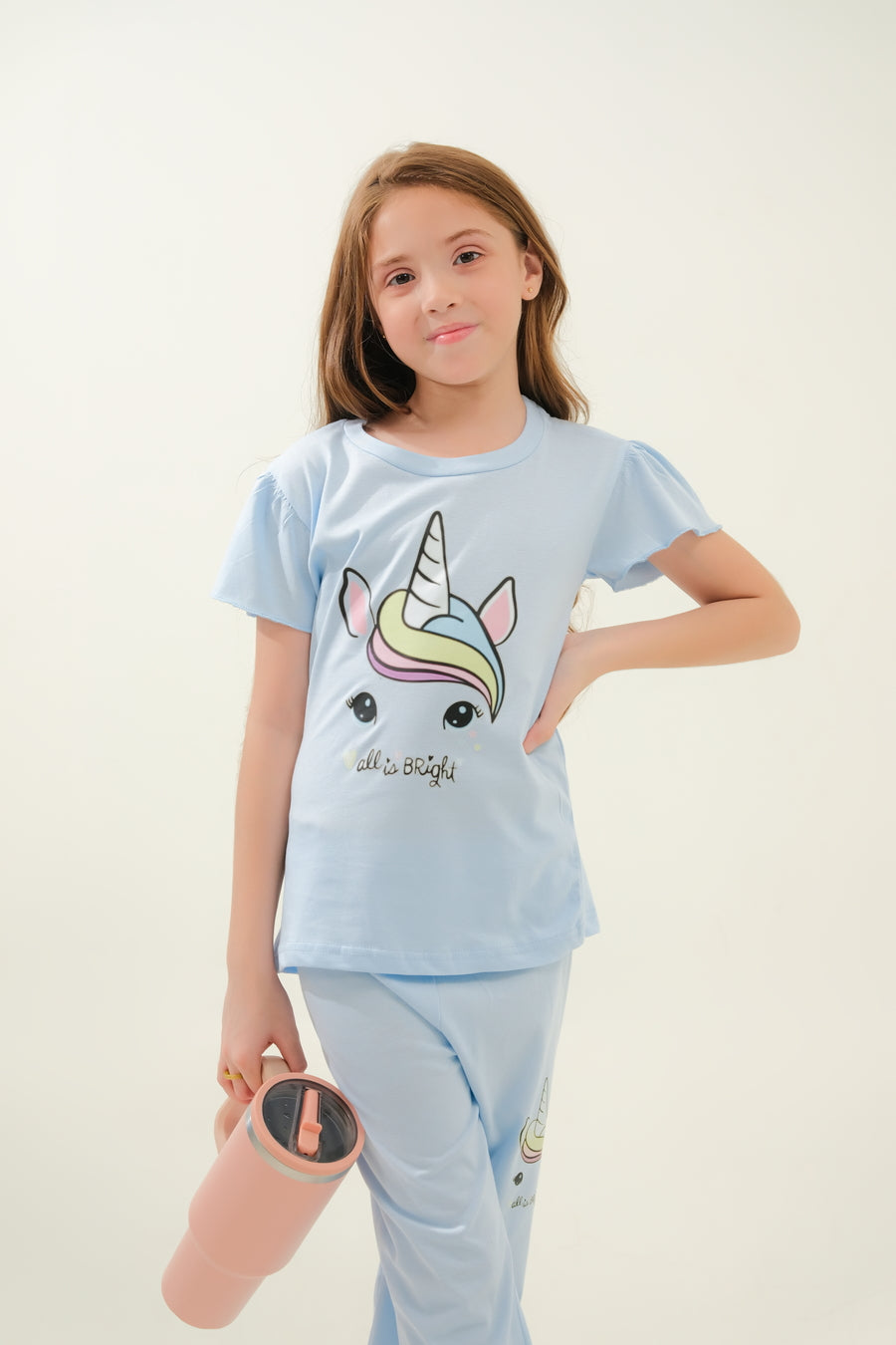 Girls' Light Blue Unicorn "So Bright" Lounge Set