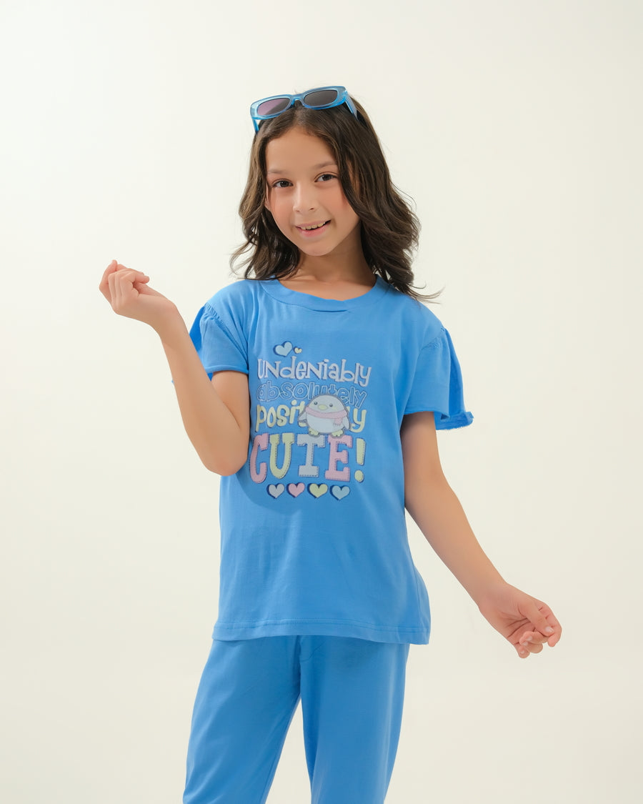 Girls' Blue "Undeniably Positively Cute!" Lounge Set