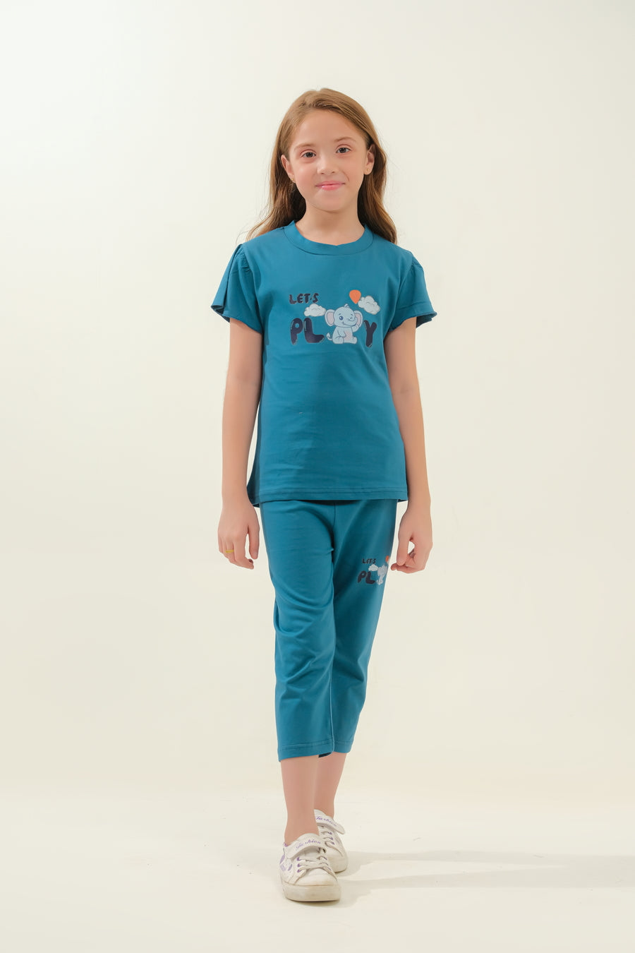 Girls' Teal "Let's Play" Elephant Lounge Set