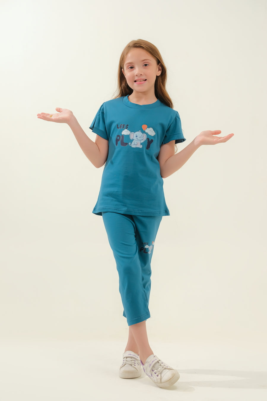 Girls' Teal "Let's Play" Elephant Lounge Set