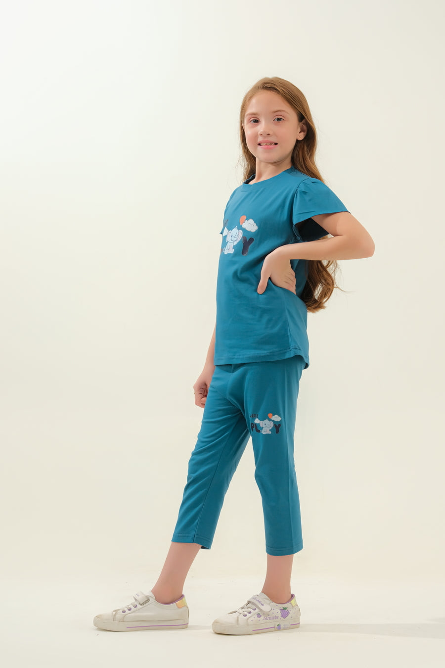 Girls' Teal "Let's Play" Elephant Lounge Set