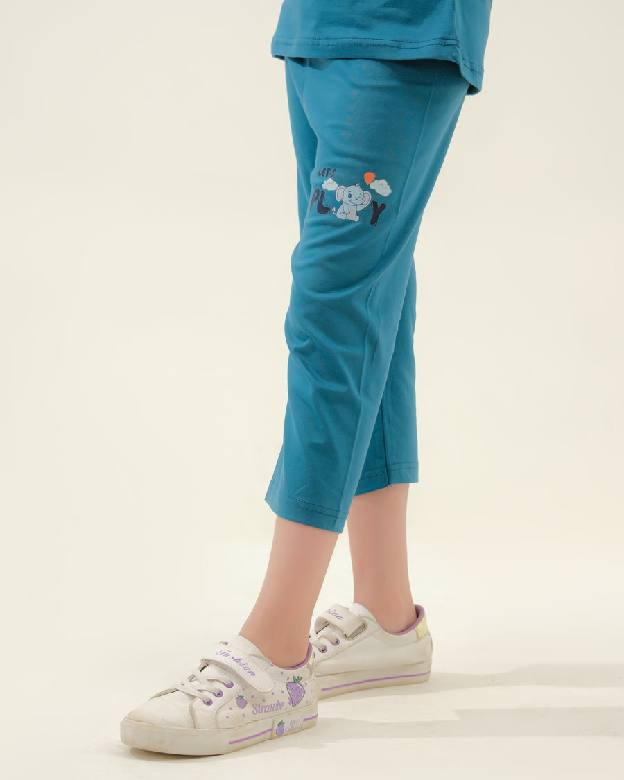 Girls' Teal "Let's Play" Elephant Lounge Set