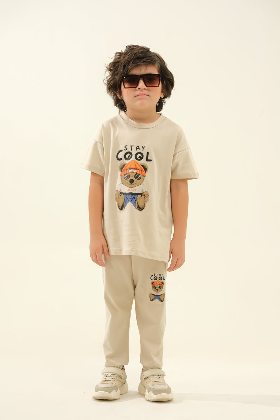 Boys' Beige "Stay Cool" Bear Lounge Set