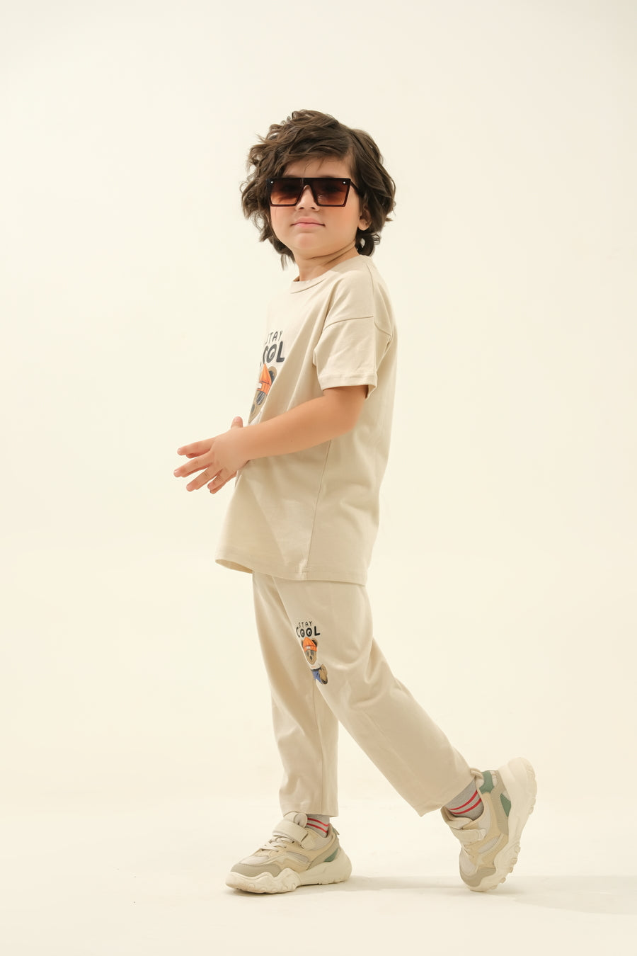 Boys' Beige "Stay Cool" Bear Lounge Set