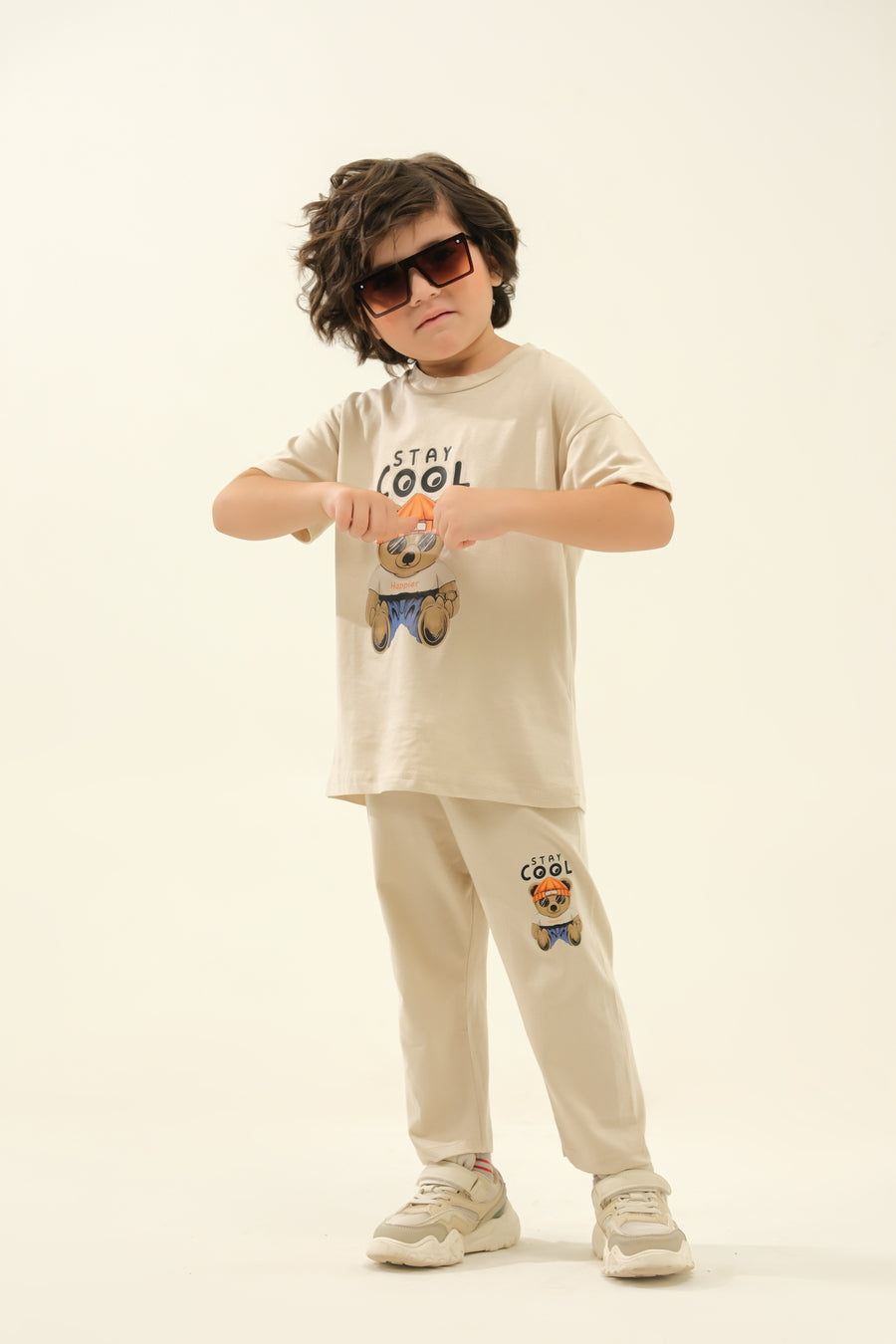 Boys' Beige "Stay Cool" Bear Lounge Set