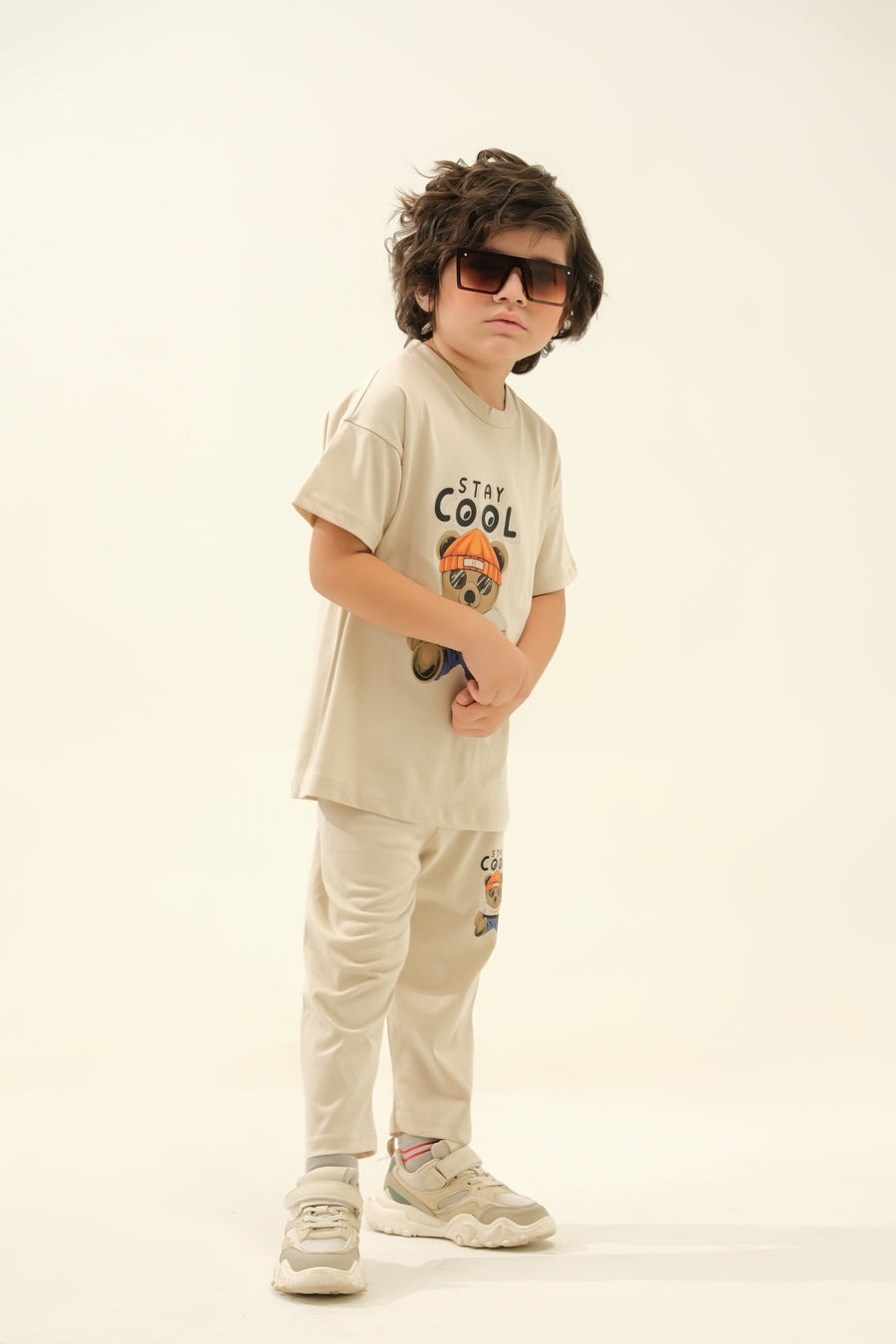 Boys' Beige "Stay Cool" Bear Lounge Set