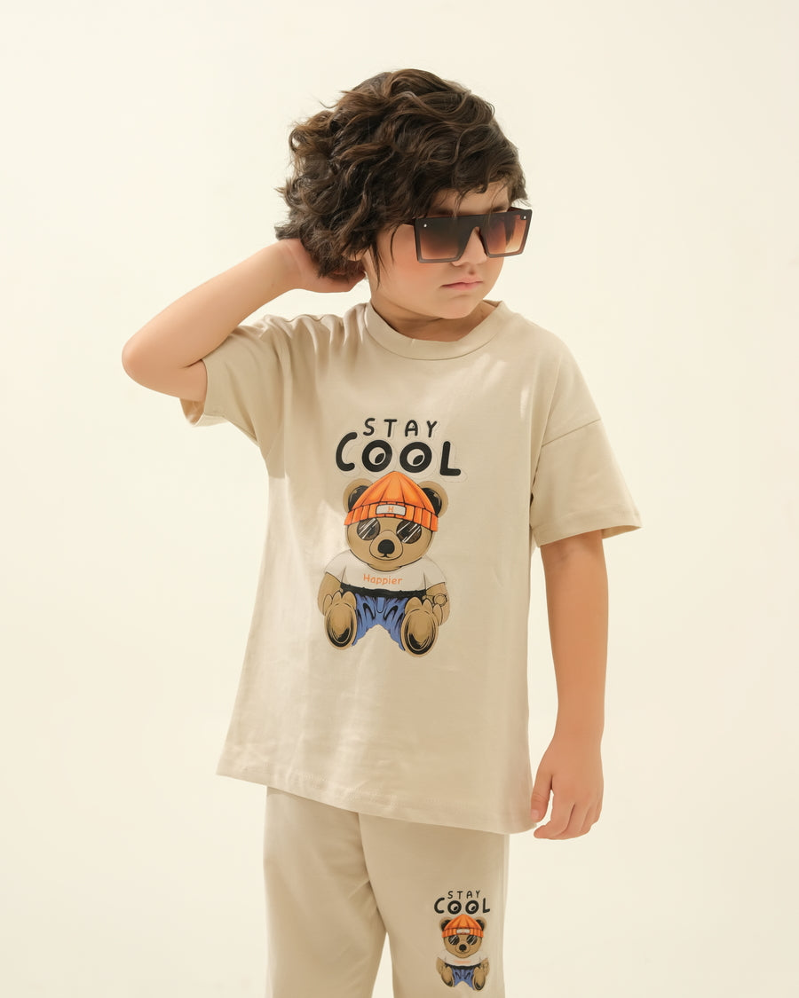 Boys' Beige "Stay Cool" Bear Lounge Set