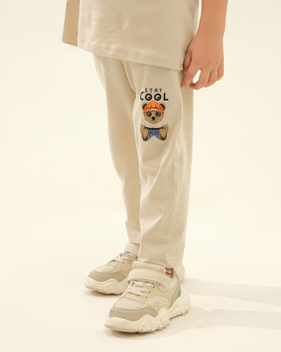 Boys' Beige "Stay Cool" Bear Lounge Set