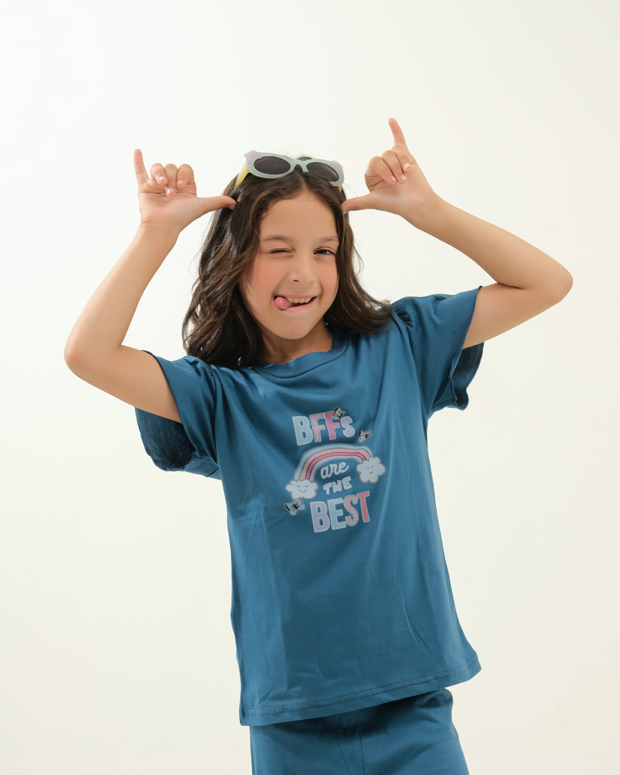 Girls' Teal "BFFs Are The Best" Lounge Set
