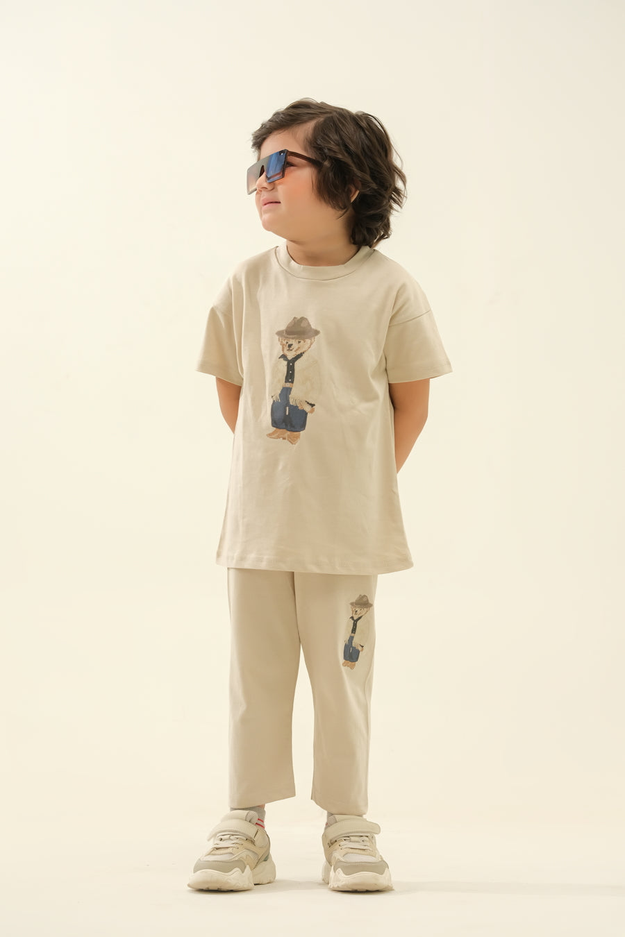 Boys' Beige Detective Bear Lounge Set