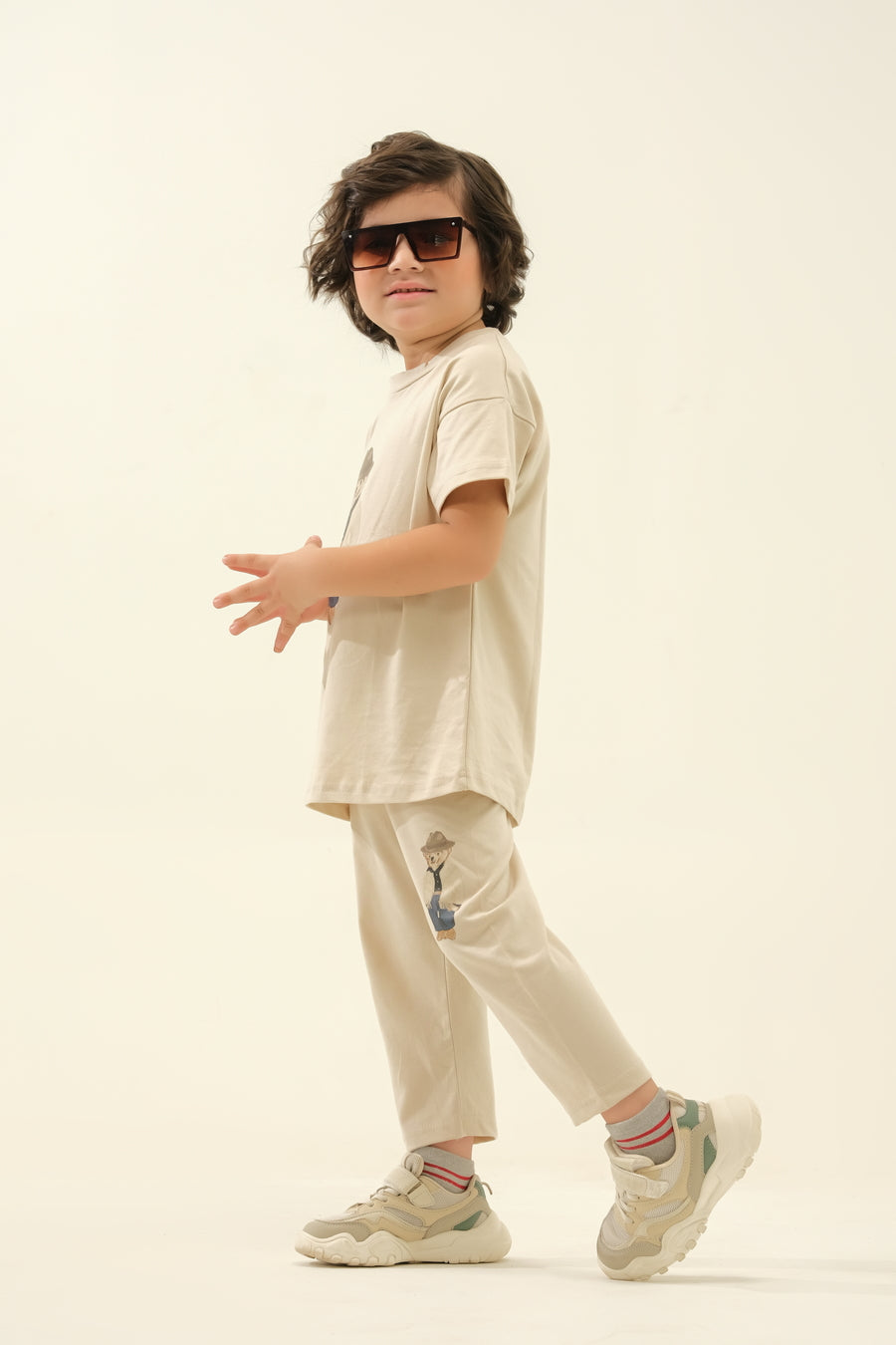 Boys' Beige Detective Bear Lounge Set