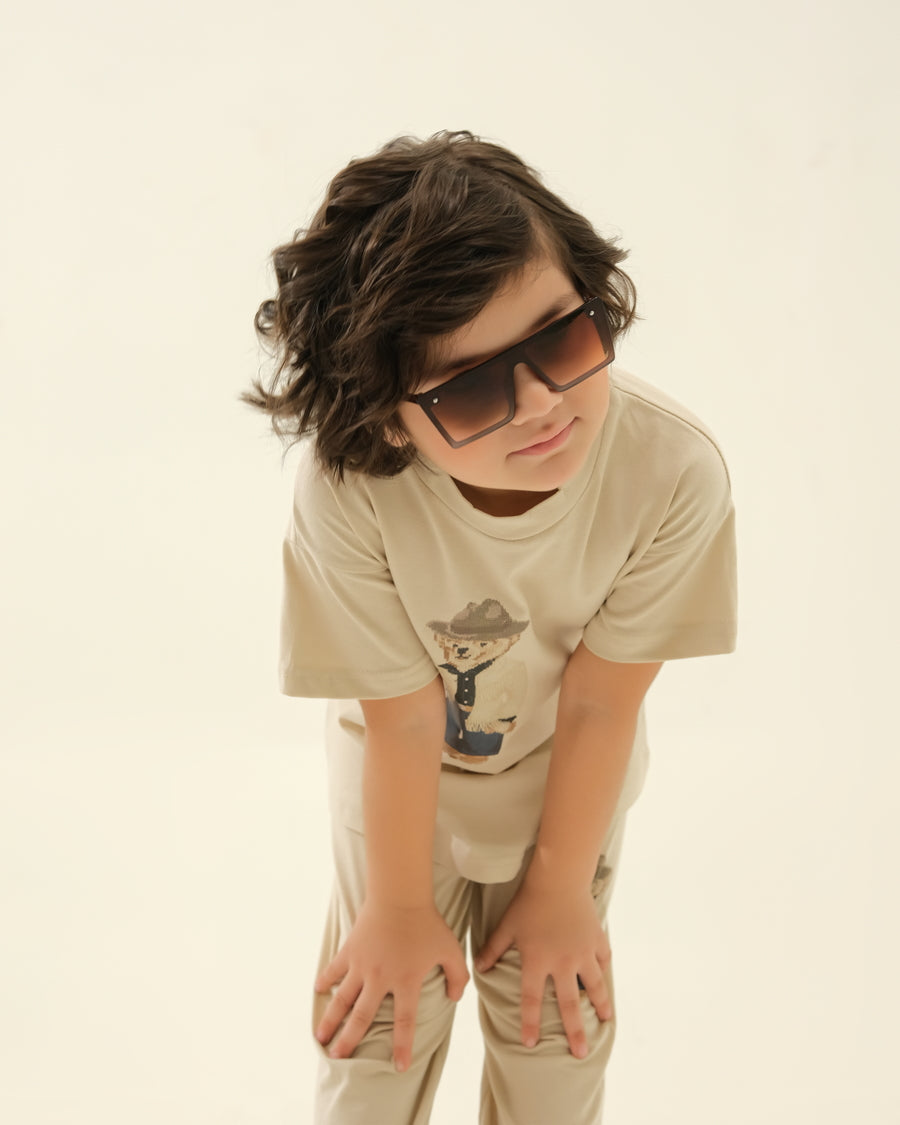 Boys' Beige Detective Bear Lounge Set