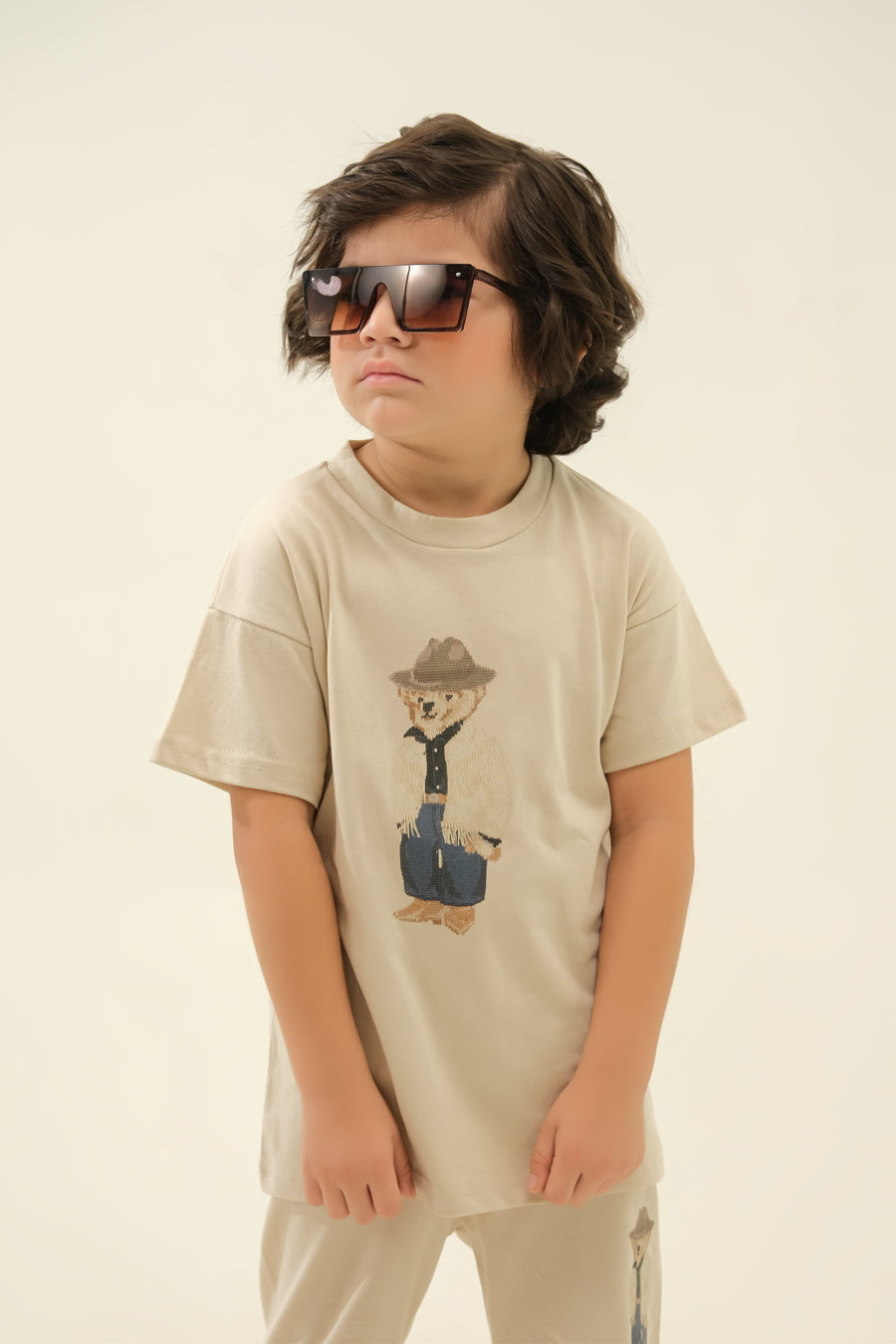 Boys' Beige Detective Bear Lounge Set