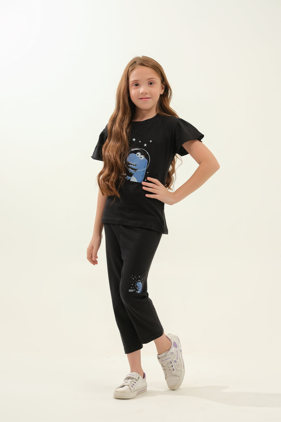 Girls' Black Space Dinosaur Lounge Set