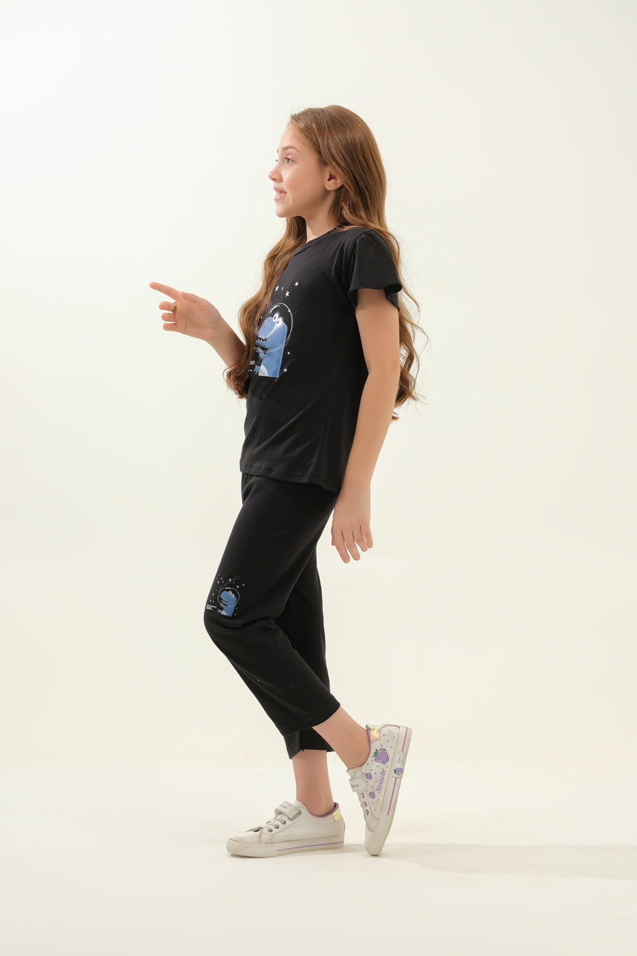 Girls' Black Space Dinosaur Lounge Set