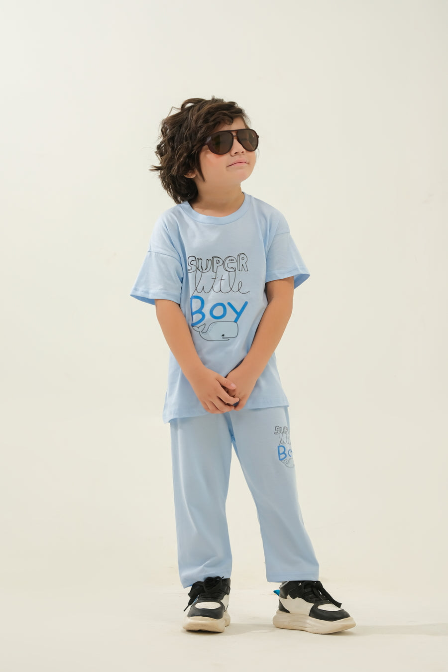 Boys' Light Blue "Super Little Boy" Whale Lounge Set