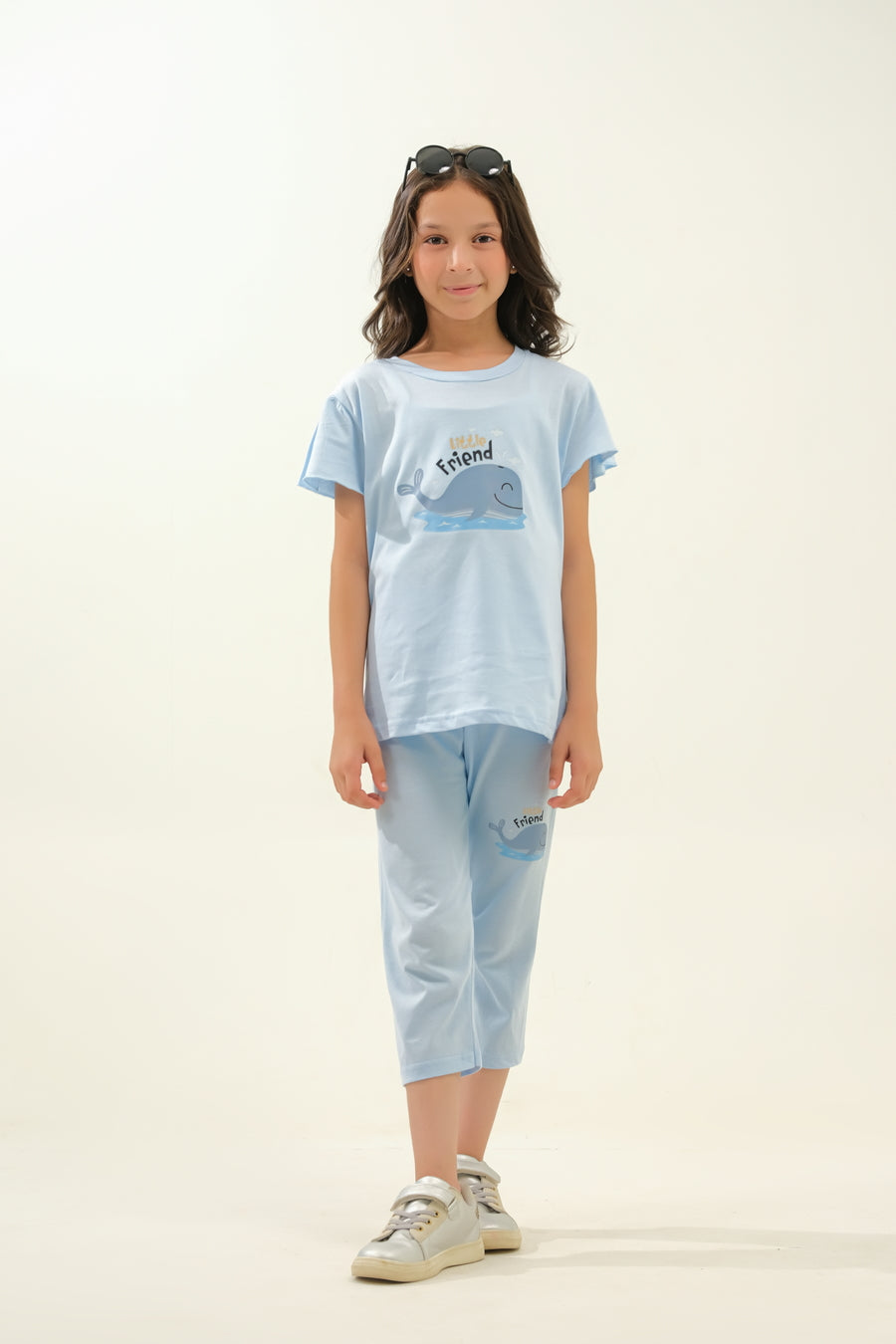 Girls' Light Blue "My Friend" Whale Lounge Set