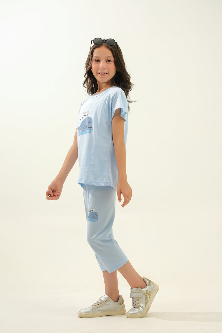 Girls' Light Blue "My Friend" Whale Lounge Set
