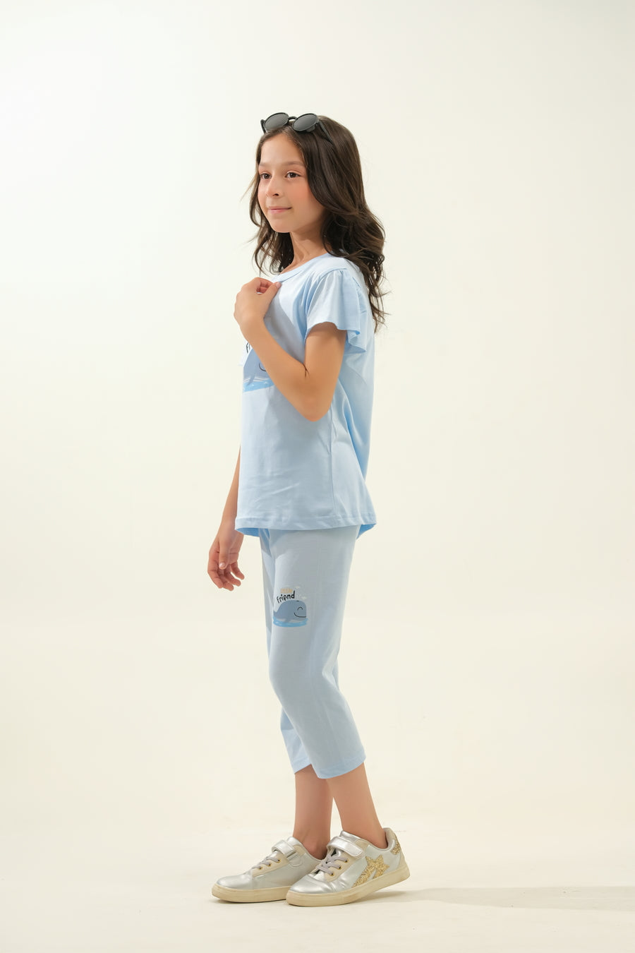 Girls' Light Blue "My Friend" Whale Lounge Set