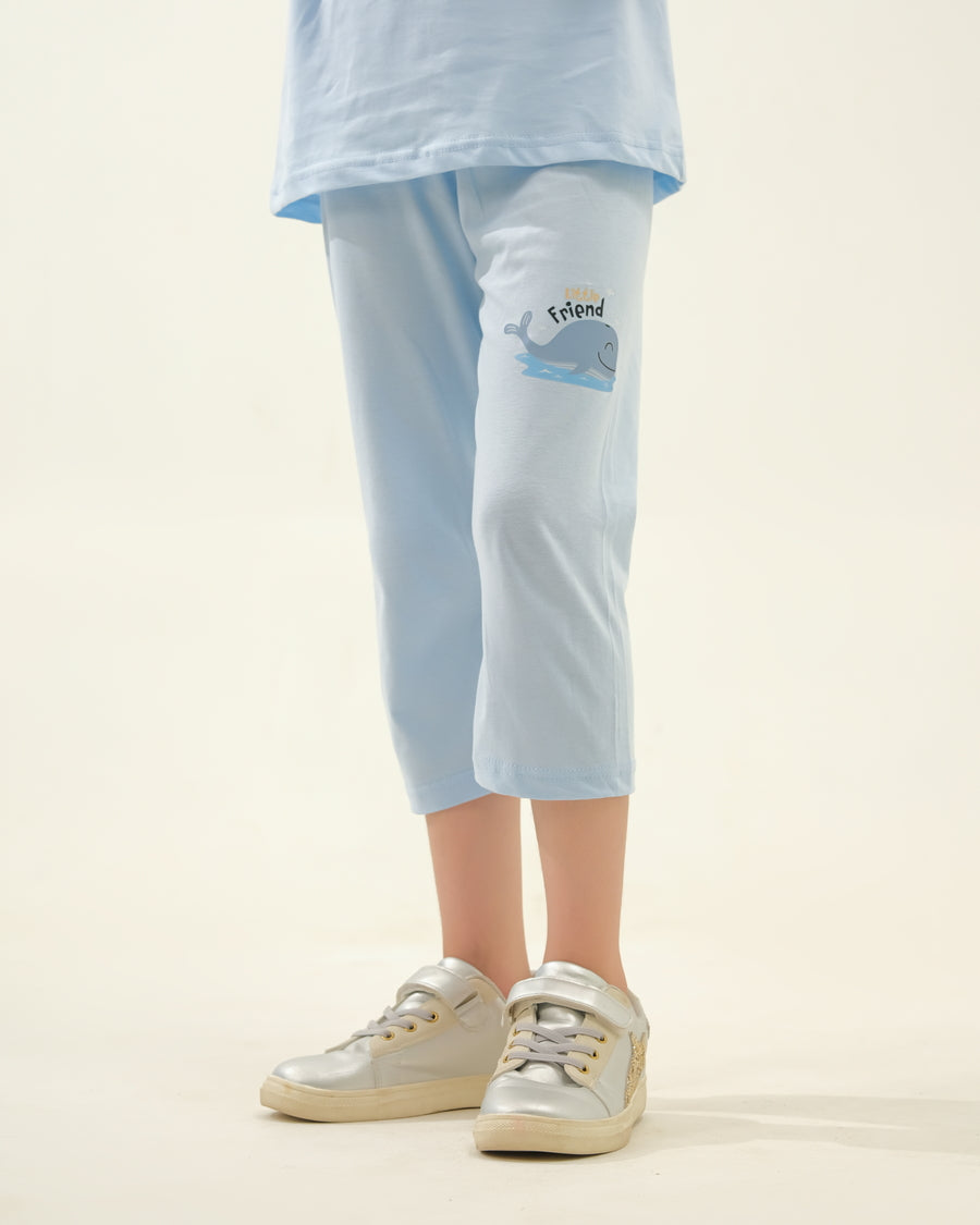 Girls' Light Blue "My Friend" Whale Lounge Set