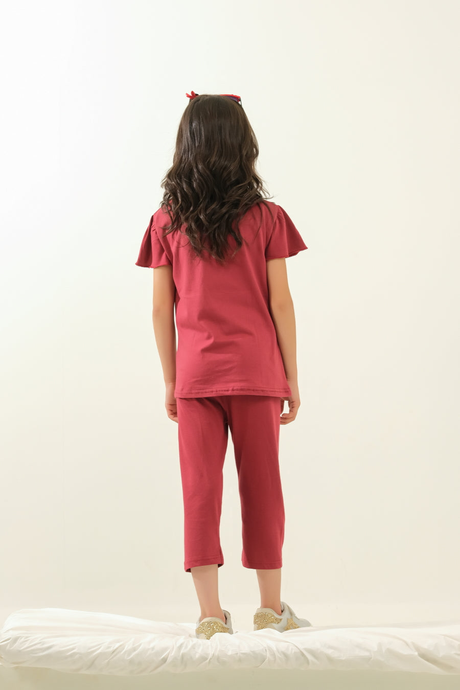 Girls' Maroon "Smile & Do Your Own Things" Lounge Set