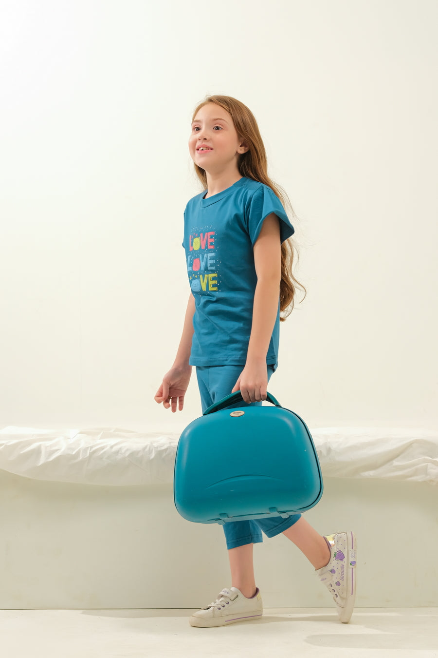 Girls' Teal "LOVE" Striped Graphic Lounge Set