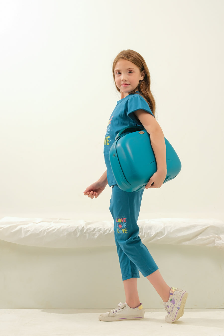 Girls' Teal "LOVE" Striped Graphic Lounge Set