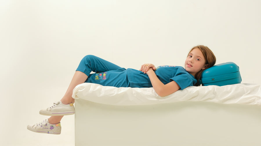 Girls' Teal "LOVE" Striped Graphic Lounge Set