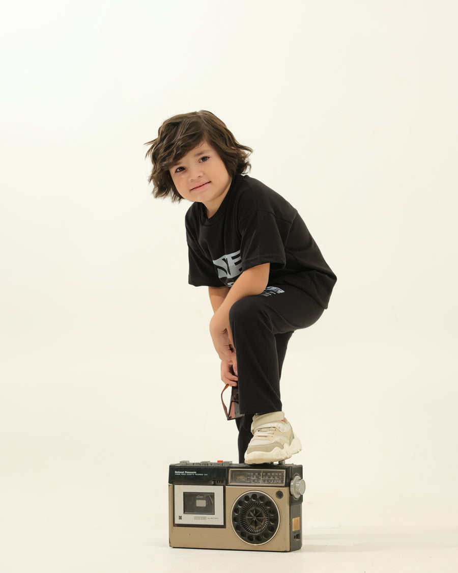 Boys' Black "AWESOME DAY" Graphic Lounge Set