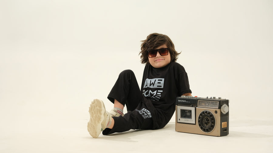 Boys' Black "AWESOME DAY" Graphic Lounge Set