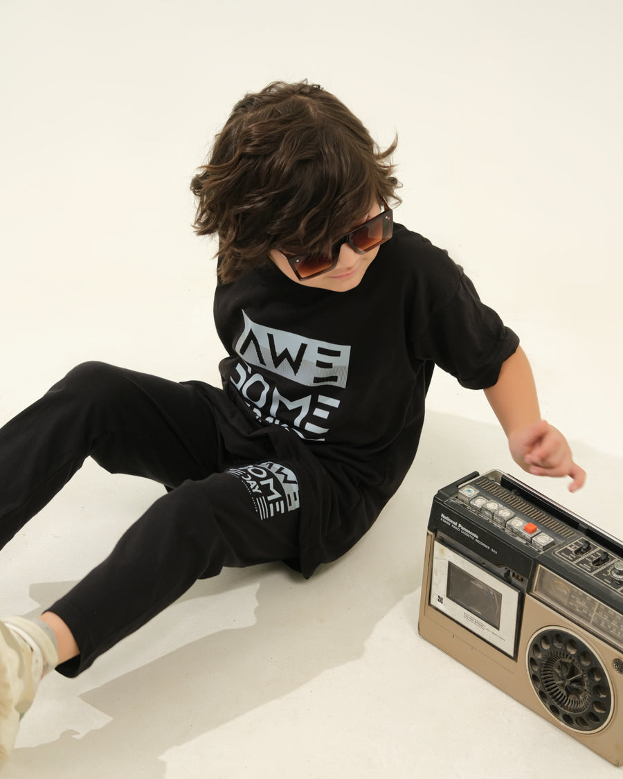 Boys' Black "AWESOME DAY" Graphic Lounge Set