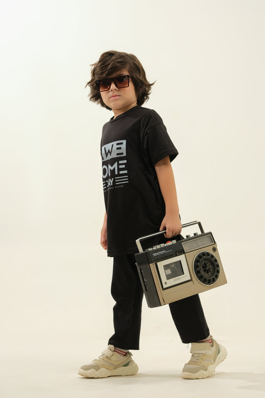 Boys' Black "AWESOME DAY" Graphic Lounge Set