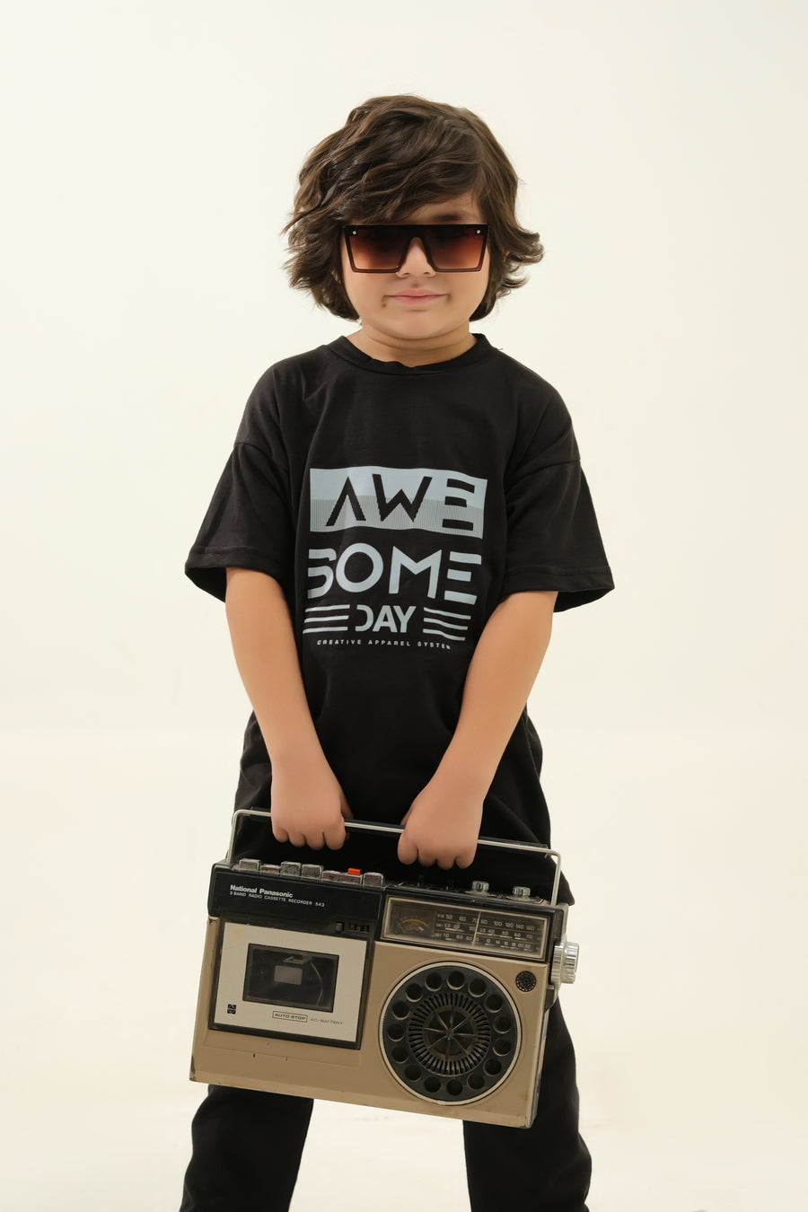 Boys' Black "AWESOME DAY" Graphic Lounge Set