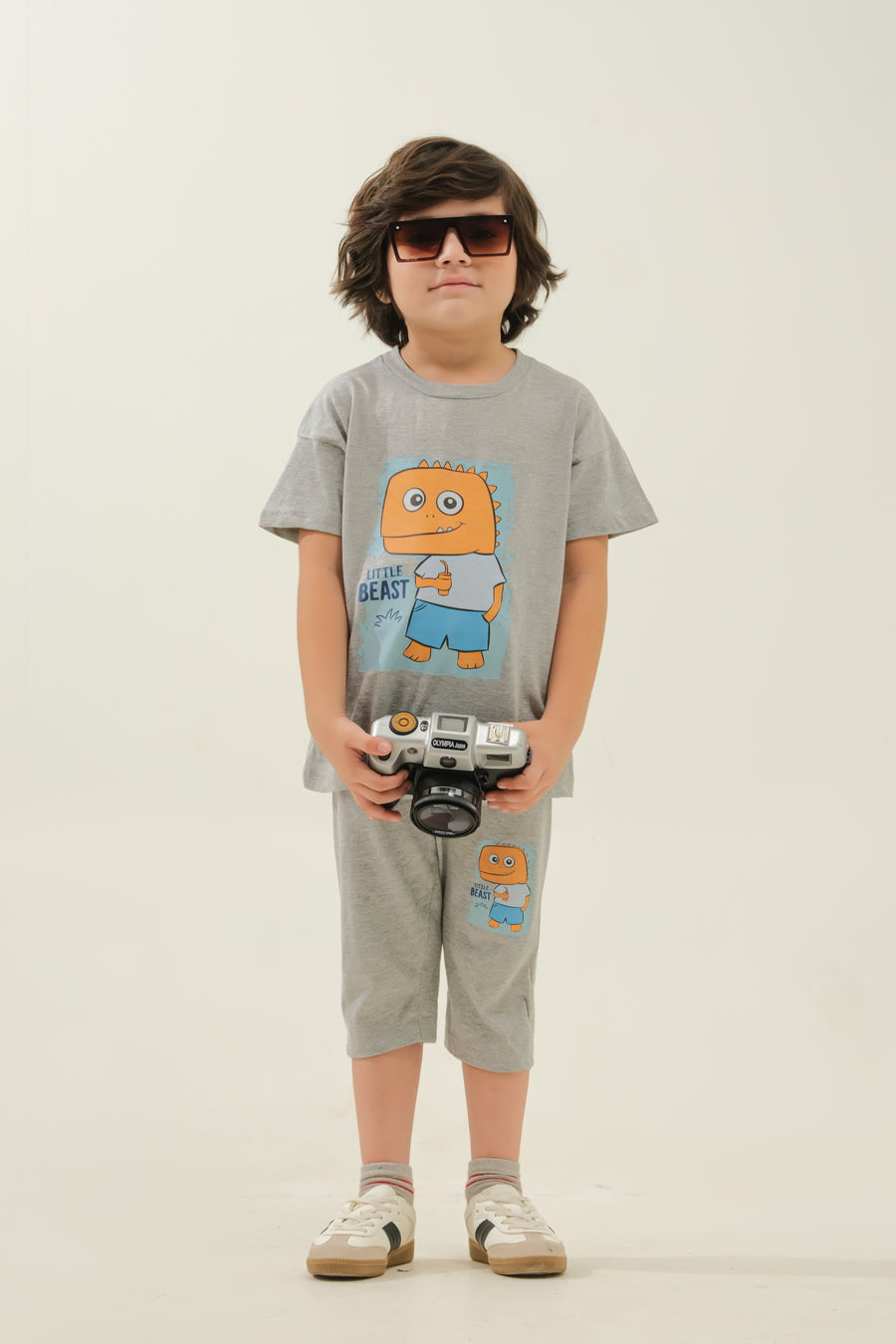 Boys' Grey "Little Beast" Dinosaur Lounge Set