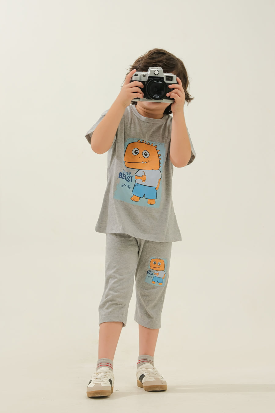 Boys' Grey "Little Beast" Dinosaur Lounge Set