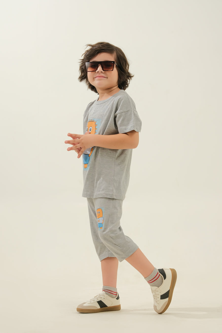 Boys' Grey "Little Beast" Dinosaur Lounge Set