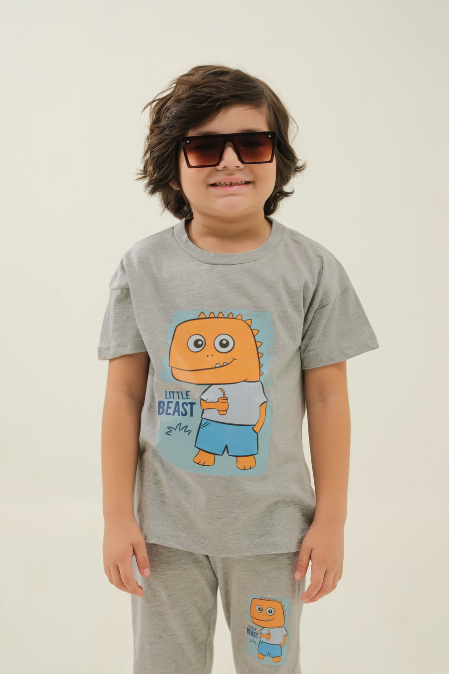 Boys' Grey "Little Beast" Dinosaur Lounge Set